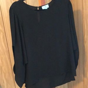 CeCe blouse L black, tie 3/4 sleeves. Dressy or casual